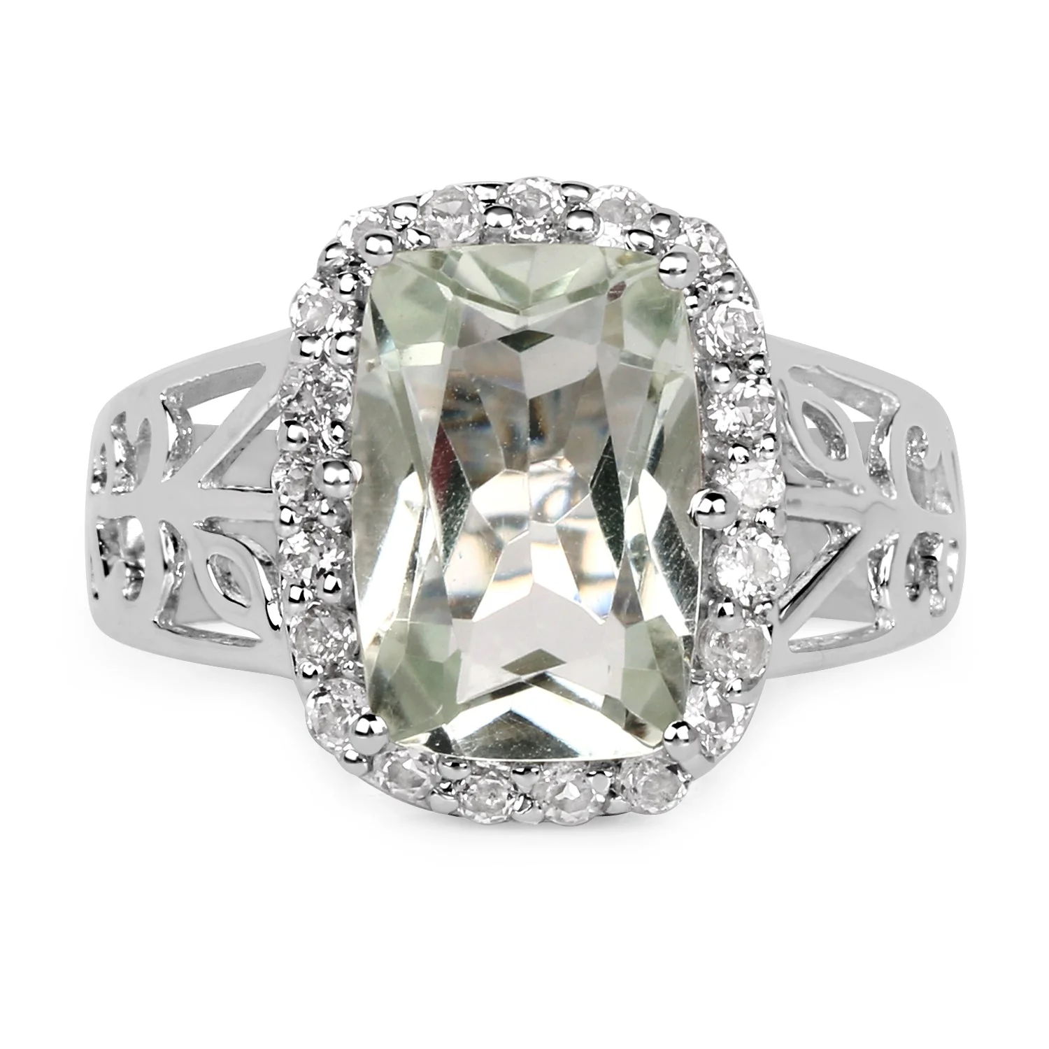3.94 Carat Genuine Green Amethyst and White Topaz .925 Sterling Silver Ring - Image 3