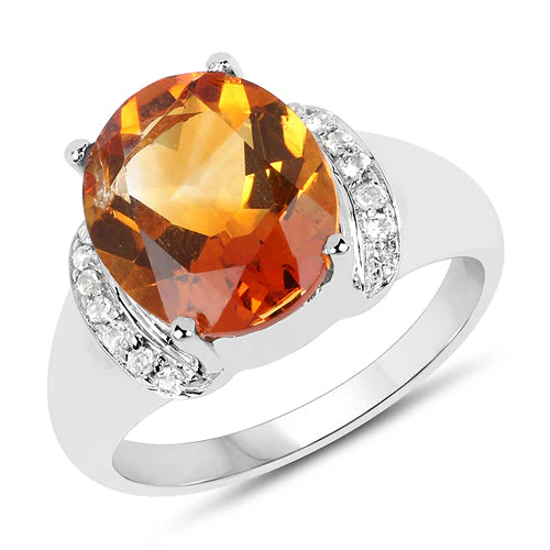 3.94 Carat Genuine Madeira Citrine & White Topaz .925 Sterling Silver Ring - Image 4