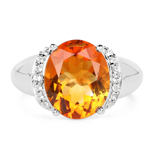 3.94 Carat Genuine Madeira Citrine & White Topaz .925 Sterling Silver Ring - Image 6
