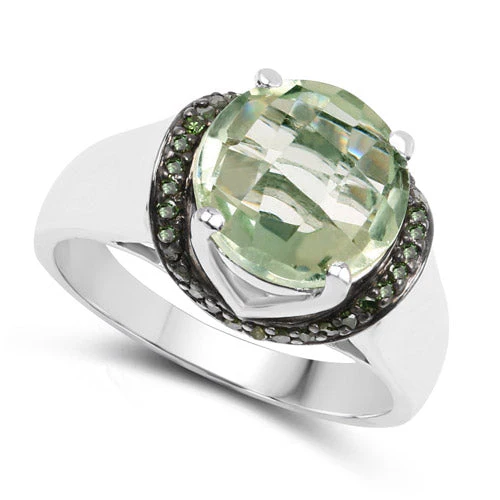 3.95 Carat Genuine Green Amethyst and Green Diamond .925 Sterling Silver Ring - Image 5