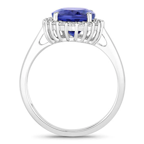 3.95 Carat Genuine Tanzanite and White Diamond 14K White Gold Ring - Image 2
