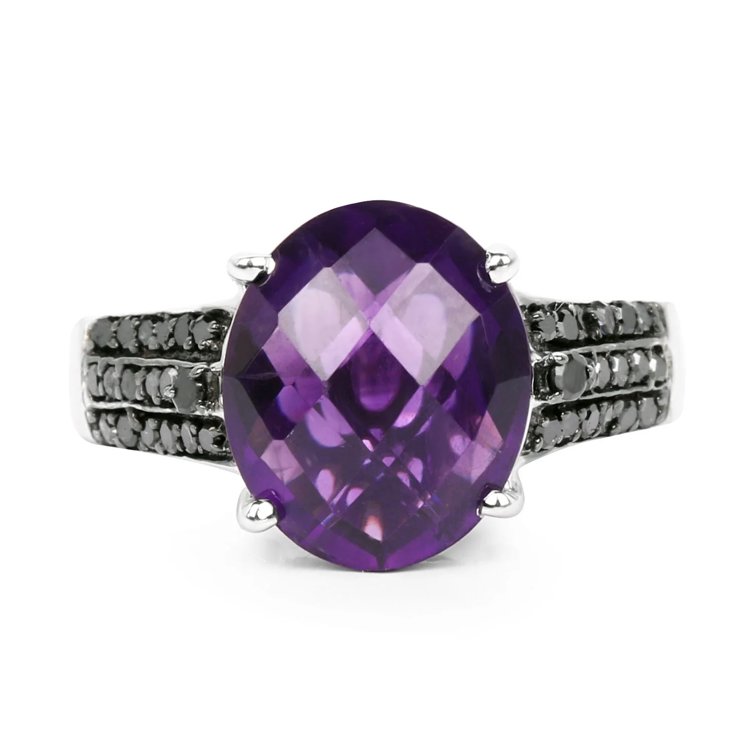 3.96 Carat Genuine Amethyst & Black Diamond .925 Sterling Silver Ring - Image 4