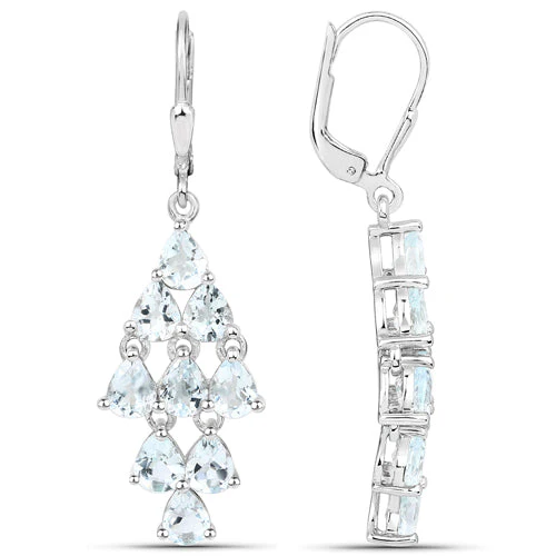 3.96 Carat Genuine Aquamarine .925 Sterling Silver Earrings - Image 5
