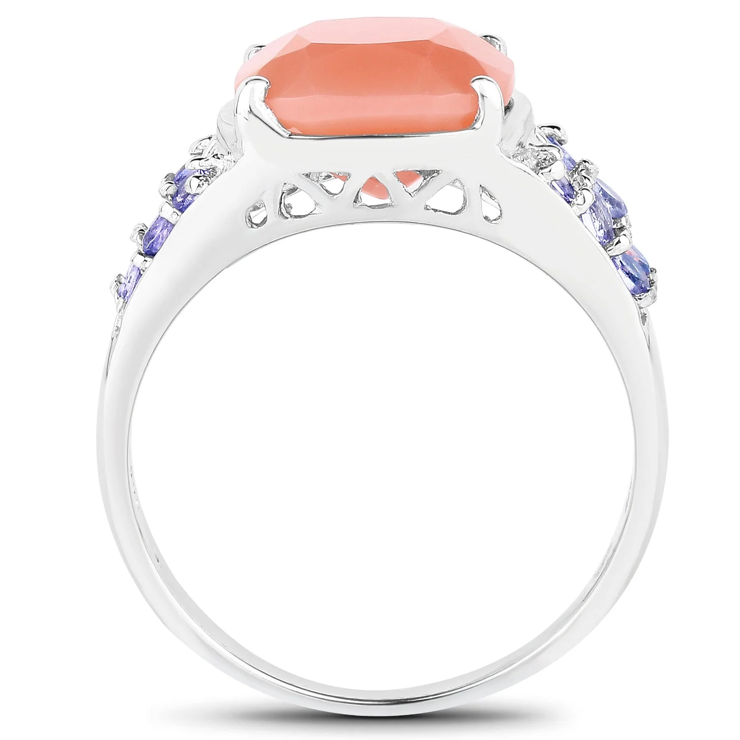 3.97 Carat Genuine Peach Moonstone and Tanzanite .925 Sterling Silver Ring - Image 2