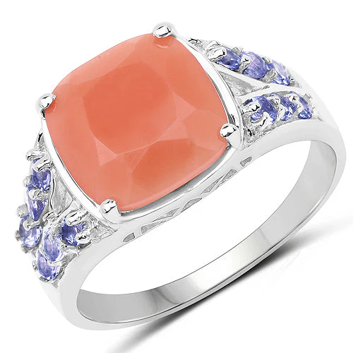 3.97 Carat Genuine Peach Moonstone and Tanzanite .925 Sterling Silver Ring - Image 4