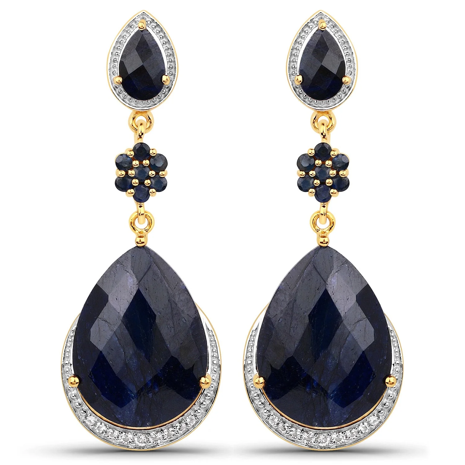 30.04 Carat Dyed Sapphire, Blue Sapphire and White Topaz .925 Sterling Silver Earrings - Image 2