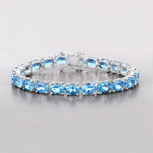 35.20 Carat Genuine Swiss Blue Topaz .925 Sterling Silver Bracelet - Image 3