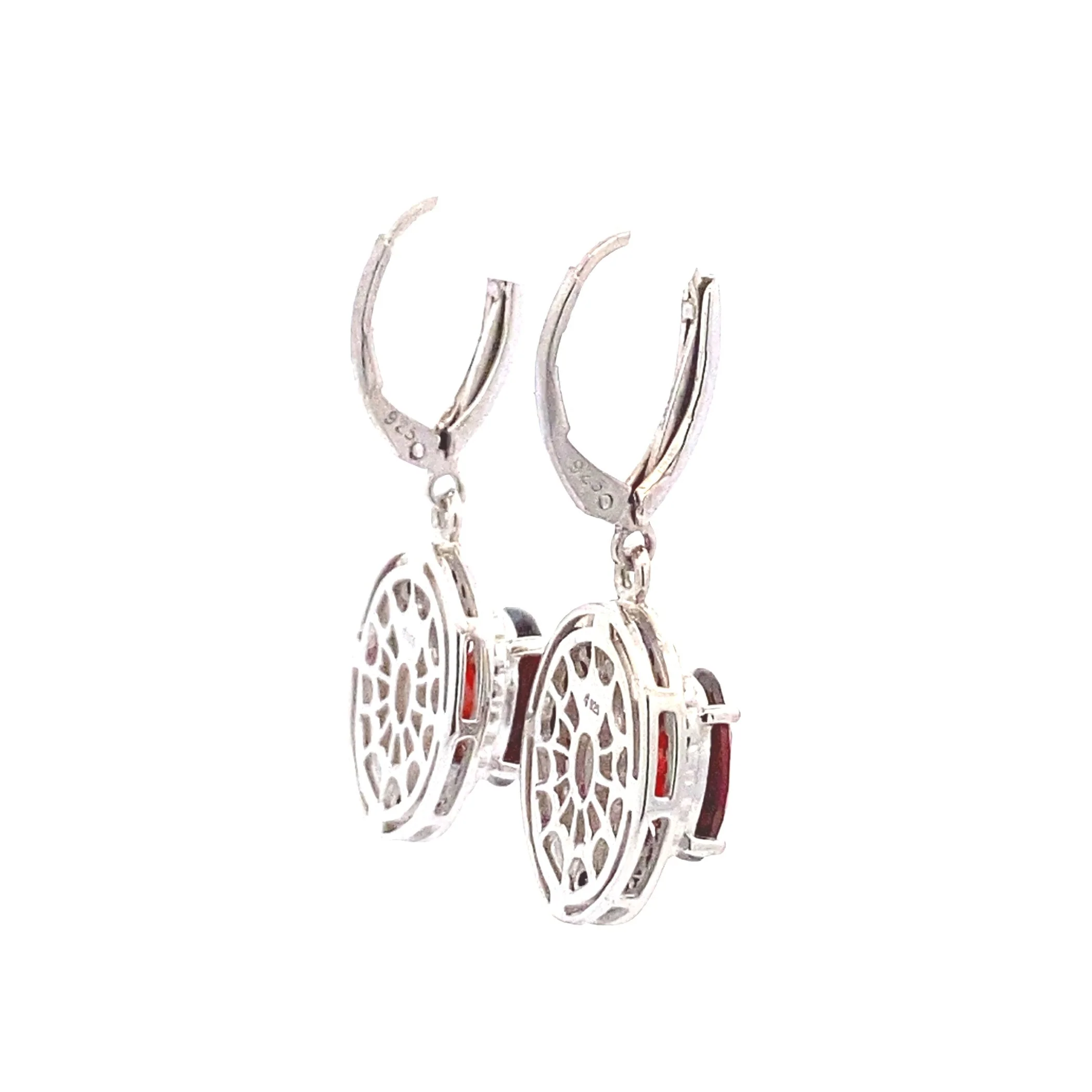 .38ct Garnet Diamond Dangle Earrings Sterling Silver - Image 2