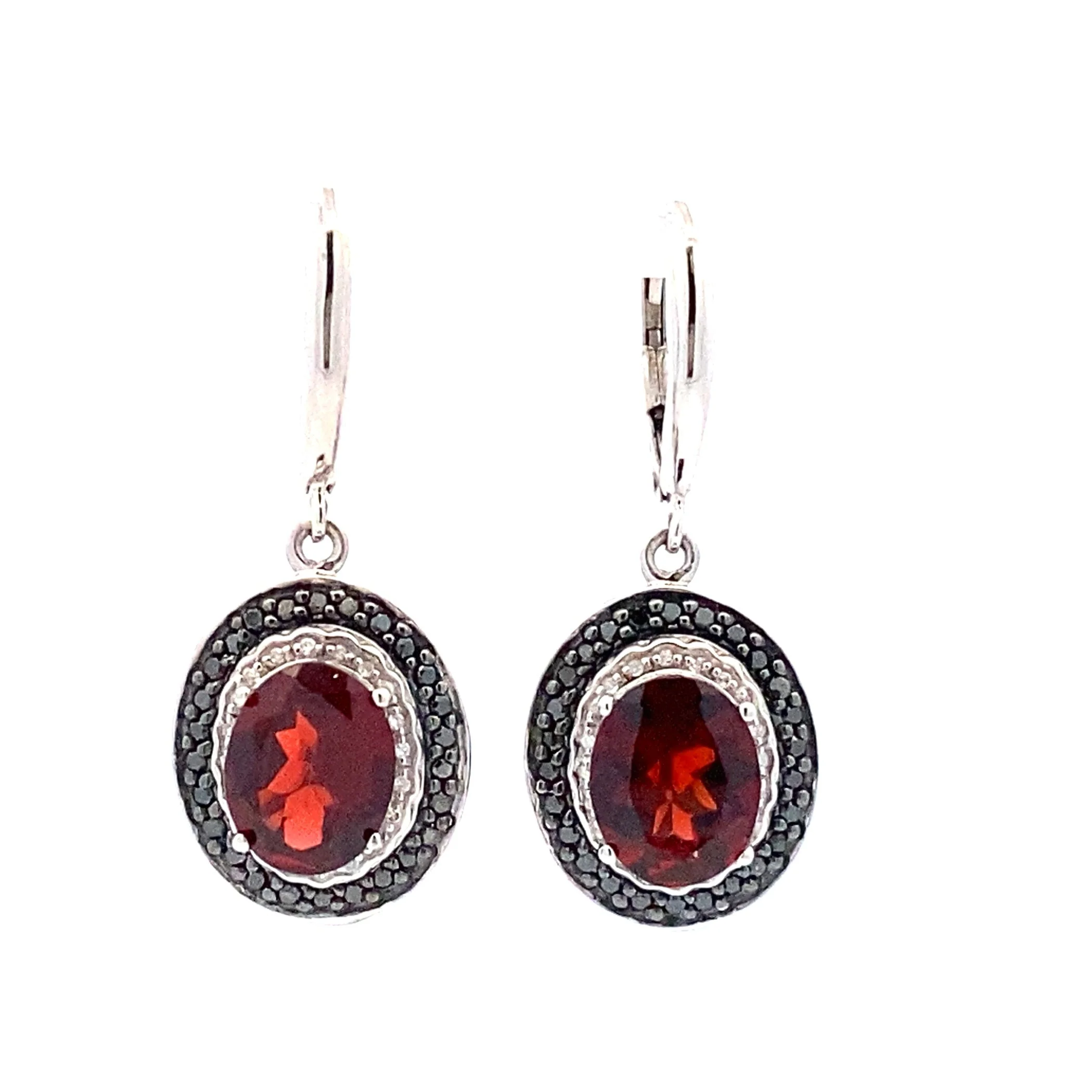 .38ct Garnet Diamond Dangle Earrings Sterling Silver - Image 3