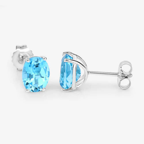 4.00 Carat Genuine Swiss Blue Topaz .925 Sterling Silver Earrings - Image 12