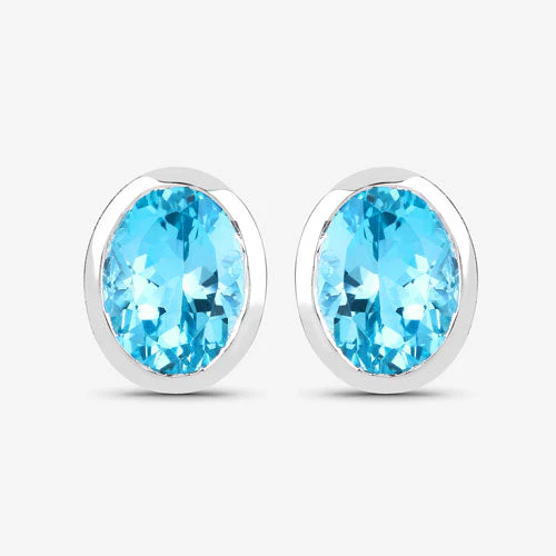 4.00 Carat Genuine Swiss Blue Topaz .925 Sterling Silver Earrings - Image 14