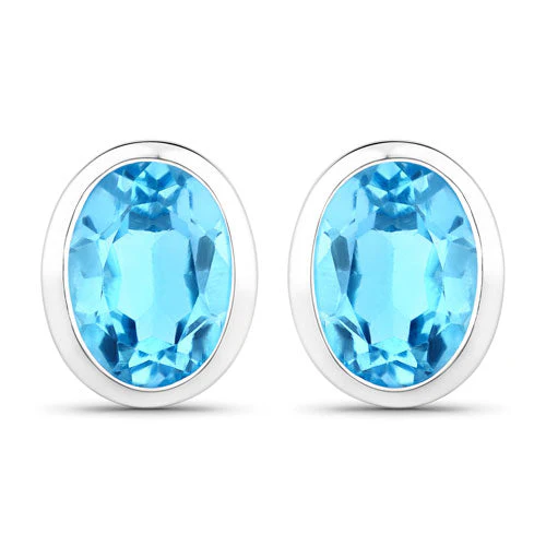 4.00 Carat Genuine Swiss Blue Topaz .925 Sterling Silver Earrings - Image 5