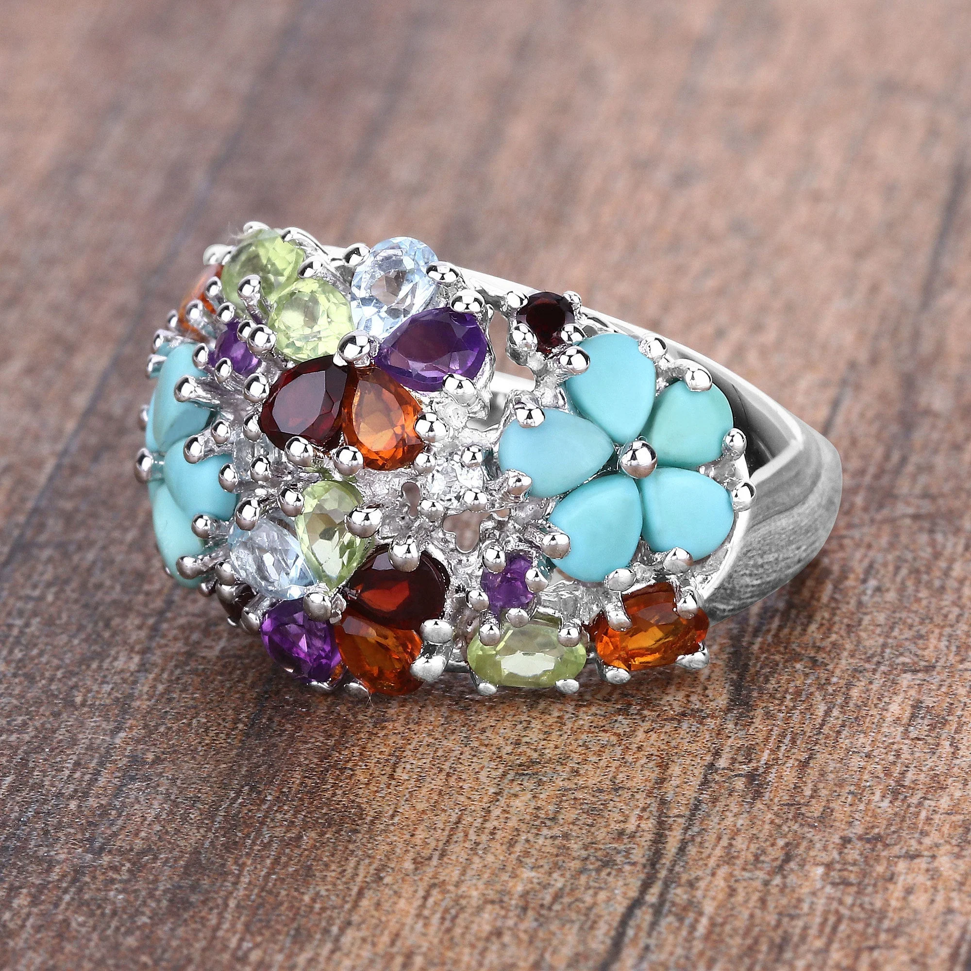 4.03 Carat Genuine Multi Stones .925 Sterling Silver Ring - Image 4