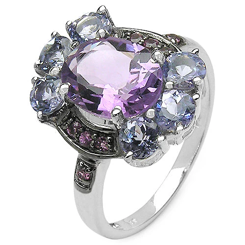 4.04 Carat Genuine Amethyst & Tanzanite .925 Sterling Silver Ring - Image 2