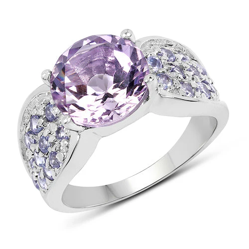 4.07 Carat Genuine Amethyst & Tanzanite .925 Sterling Silver Ring - Image 4