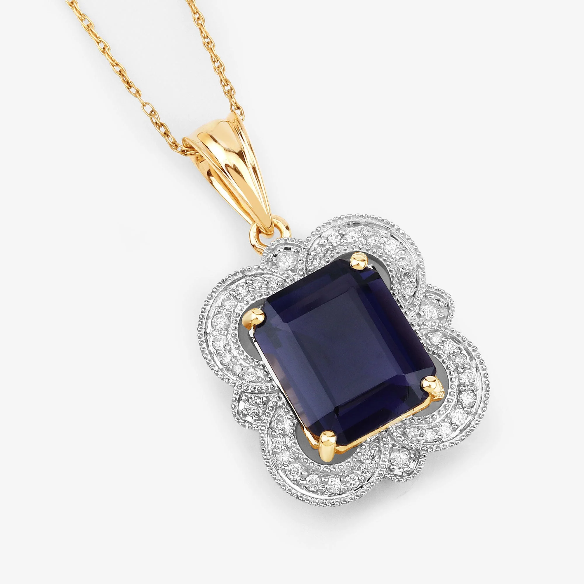 4.07 Carat Genuine Iolite and White Diamond 14K Yellow Gold Pendant - Image 3