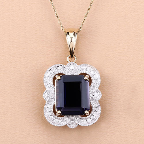 4.07 Carat Genuine Iolite and White Diamond 14K Yellow Gold Pendant - Image 8
