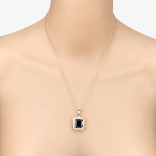 4.07 Carat Genuine Iolite and White Diamond 14K Yellow Gold Pendant - Image 9