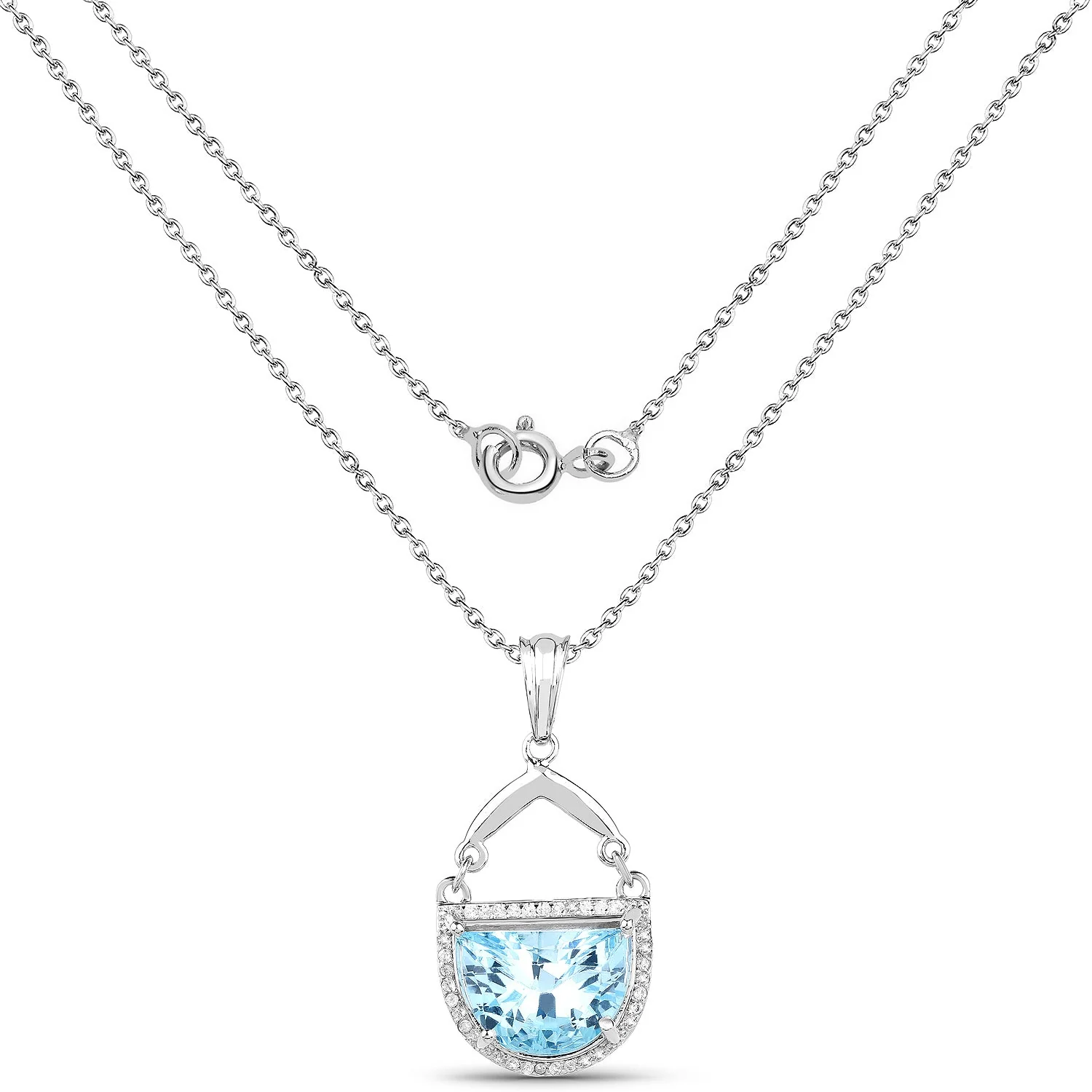 4.08 Carat Genuine Swiss Blue Topaz & White Topaz .925 Sterling Silver Pendant - Image 2