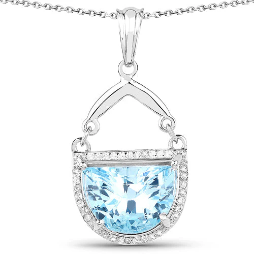 4.08 Carat Genuine Swiss Blue Topaz & White Topaz .925 Sterling Silver Pendant - Image 3