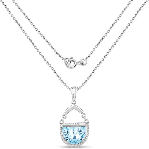 4.08 Carat Genuine Swiss Blue Topaz & White Topaz .925 Sterling Silver Pendant - Image 4