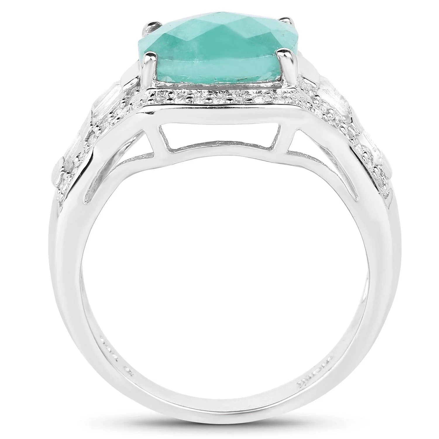 4.09 Carat Genuine Emerald and White Topaz .925 Sterling Silver Ring - Image 2