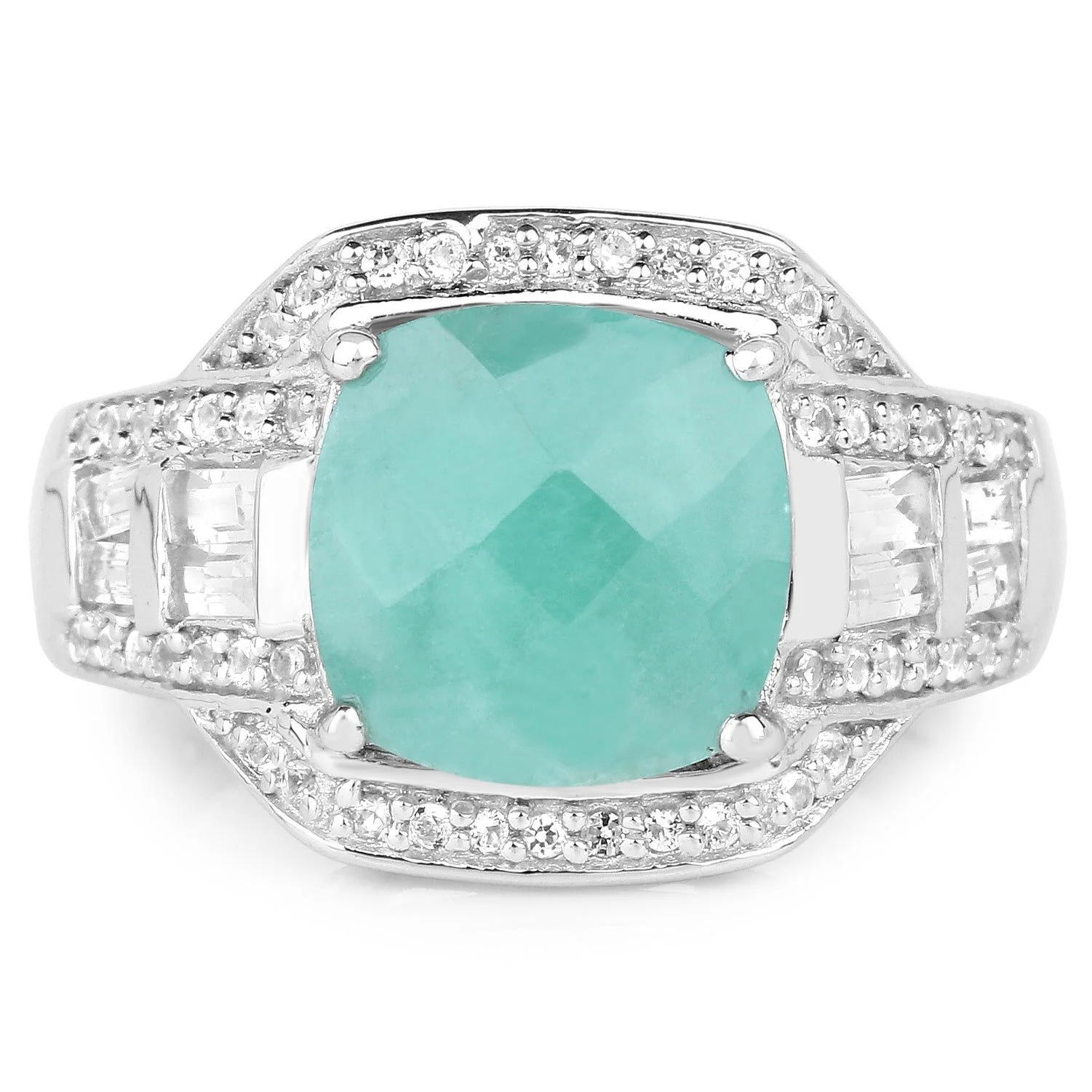 4.09 Carat Genuine Emerald and White Topaz .925 Sterling Silver Ring - Image 3