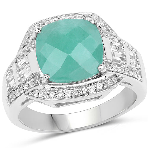 4.09 Carat Genuine Emerald and White Topaz .925 Sterling Silver Ring - Image 4