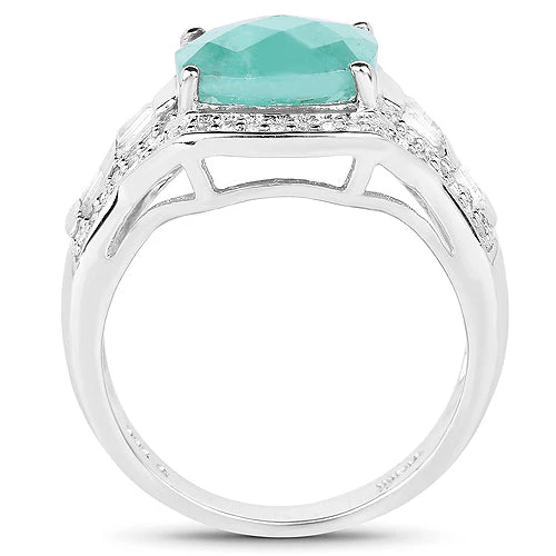4.09 Carat Genuine Emerald and White Topaz .925 Sterling Silver Ring - Image 5