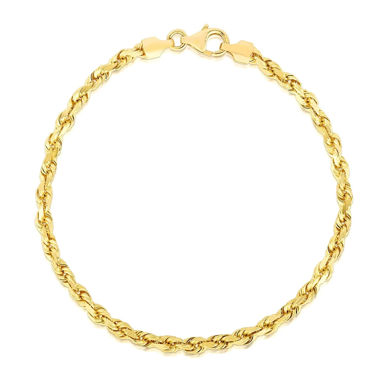 4.0mm 14k Yellow Gold Solid Diamond Cut Rope Bracelet - Image 2