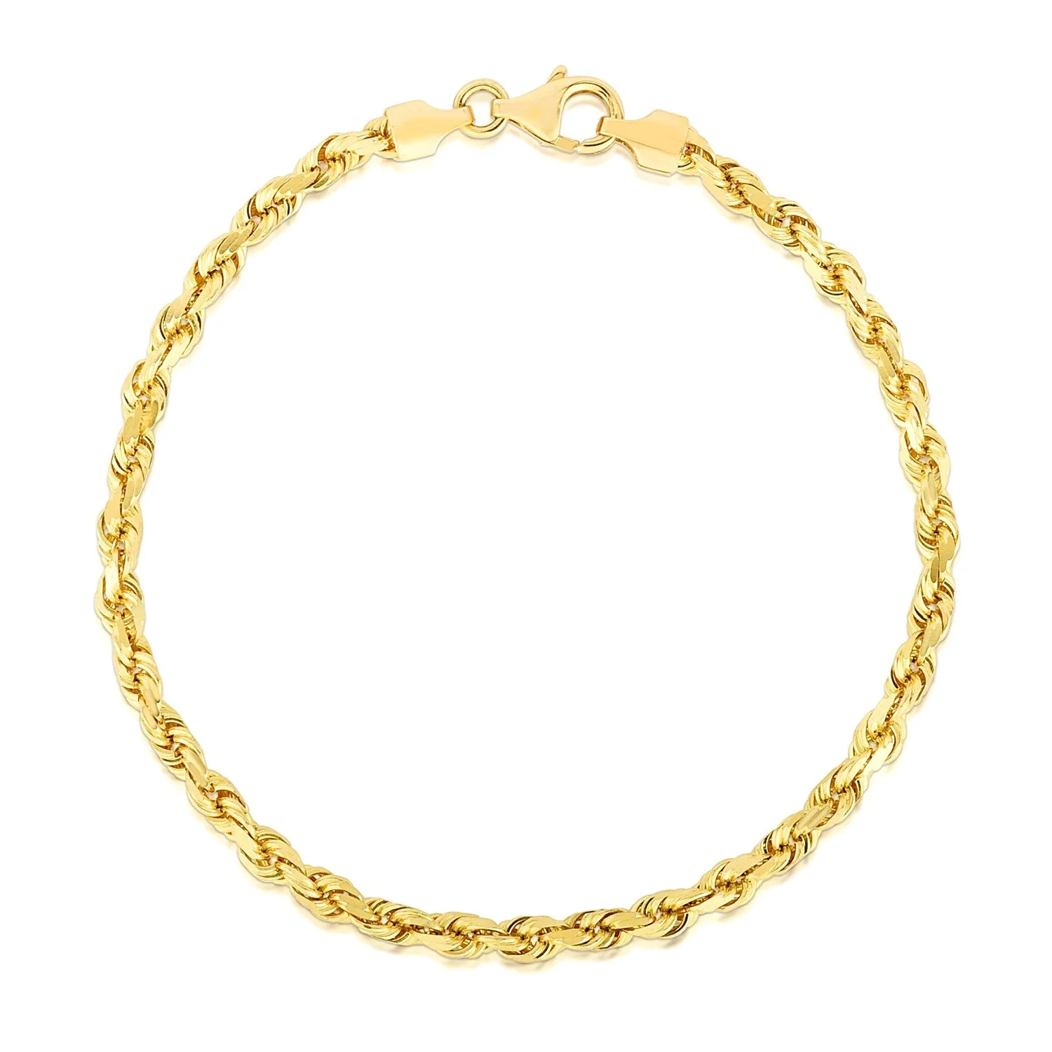 4.0mm 14k Yellow Gold Solid Diamond Cut Rope Bracelet - Image 5