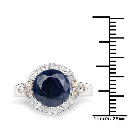 4.10 Carat Genuine Blue Sapphire, Champagne Diamond and White Diamond .925 Sterling Silver Ring - Image 6
