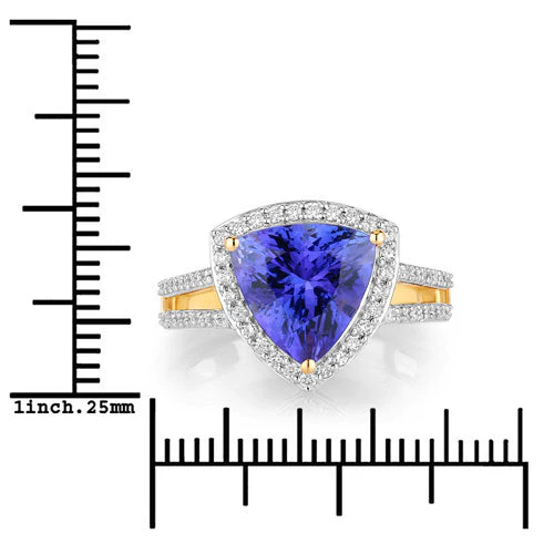 4.10 Carat Genuine Tanzanite and White Diamond 14K Yellow Gold Ring - Image 3