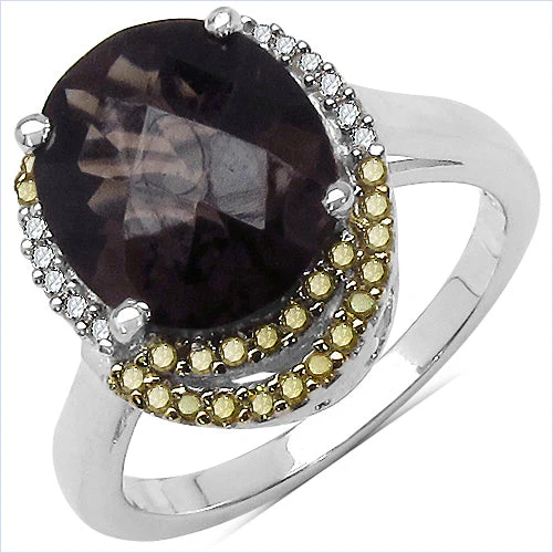 4.12 Carat Genuine Smoky Quartz and 0.28 ct.t.w Genuine Diamond Accents Sterling Silver Ring - Image 4