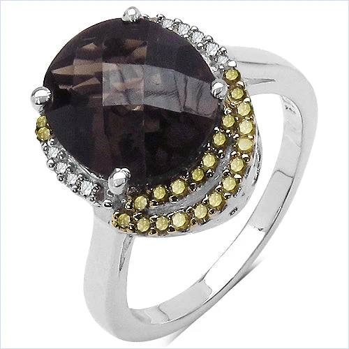 4.12 Carat Genuine Smoky Quartz and 0.28 ct.t.w Genuine Diamond Accents Sterling Silver Ring - Image 5