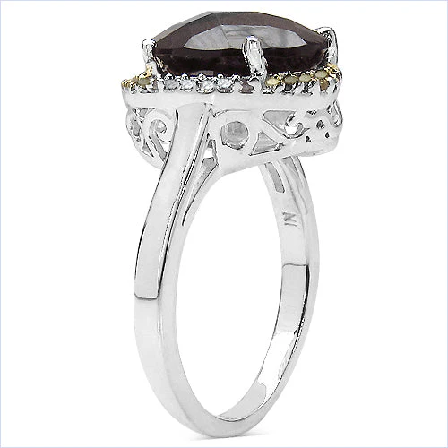 4.12 Carat Genuine Smoky Quartz and 0.28 ct.t.w Genuine Diamond Accents Sterling Silver Ring - Image 6