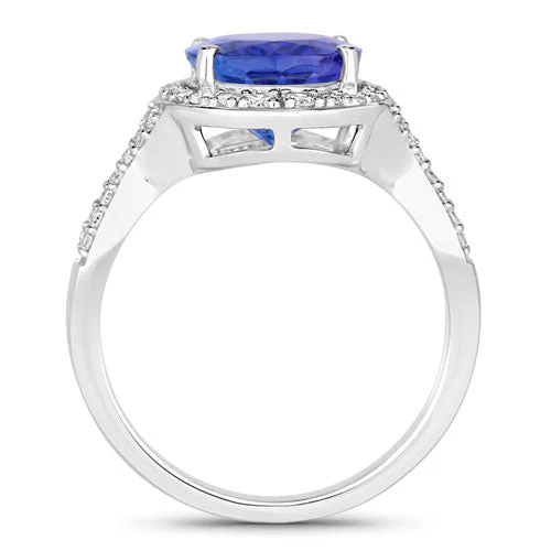 4.12 Carat Genuine Tanzanite and White Diamond 14K White Gold Ring - Image 2