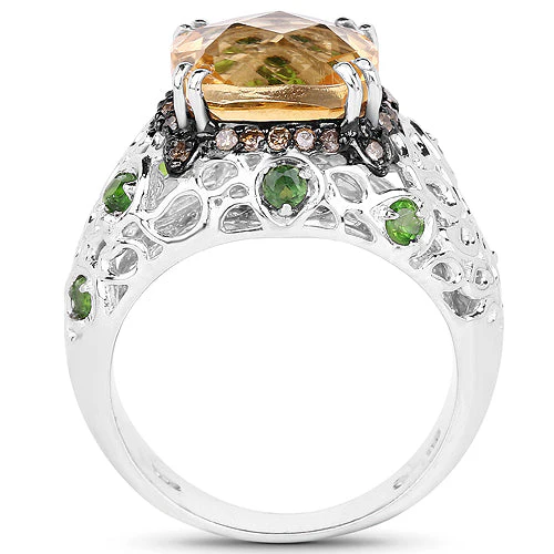 4.13 Carat Genuine Citrine, Chrome Diopside & Champagne Diamond .925 Sterling Silver Ring - Image 5