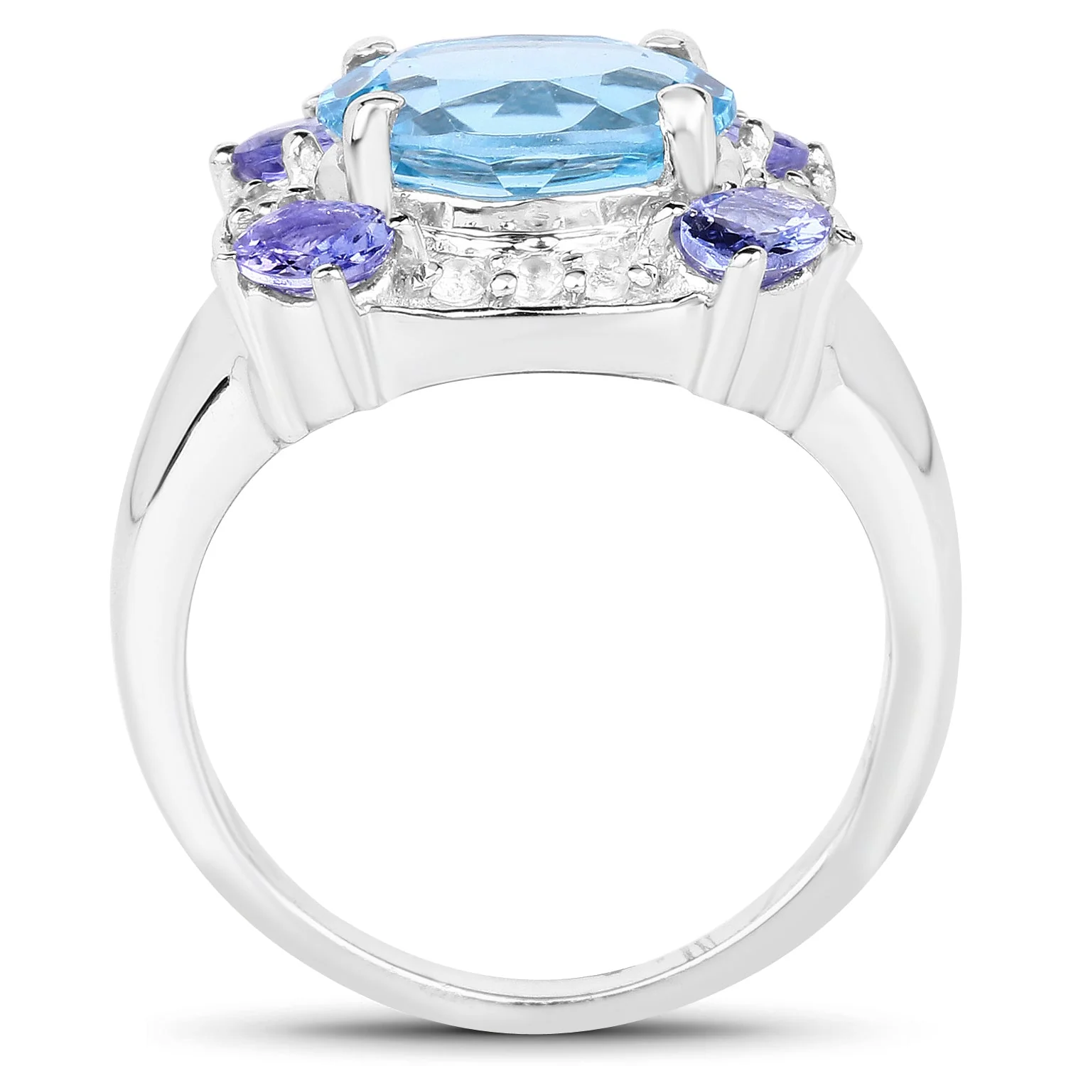 4.13 Carat Genuine Swiss Blue Topaz, Tanzanite & White Topaz .925 Sterling Silver Ring - Image 2