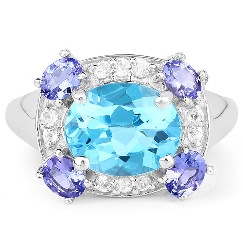 4.13 Carat Genuine Swiss Blue Topaz, Tanzanite & White Topaz .925 Sterling Silver Ring - Image 6