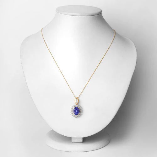 4.13 Carat Genuine Tanzanite and White Diamond 14K Yellow Gold Pendant - Image 2