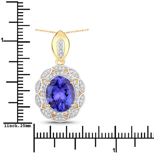 4.13 Carat Genuine Tanzanite and White Diamond 14K Yellow Gold Pendant - Image 3