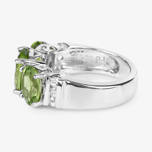 4.14 Carat Genuine Peridot and White Topaz .925 Sterling Silver Ring - Image 11