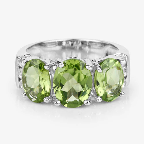 4.14 Carat Genuine Peridot and White Topaz .925 Sterling Silver Ring - Image 12