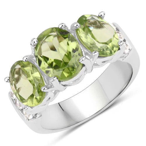 4.14 Carat Genuine Peridot and White Topaz .925 Sterling Silver Ring - Image 5