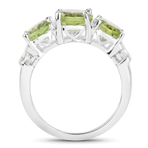 4.14 Carat Genuine Peridot and White Topaz .925 Sterling Silver Ring - Image 6