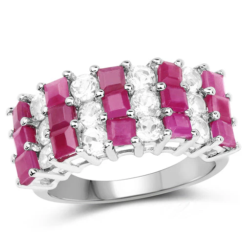 4.14 Carat Genuine Ruby and White Topaz .925 Sterling Silver Ring - Image 4