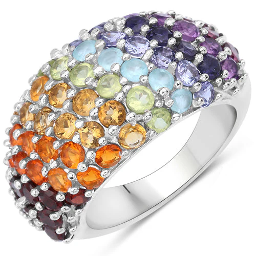 4.16 Carat Genuine Multi Stones .925 Sterling Silver Ring - Image 4