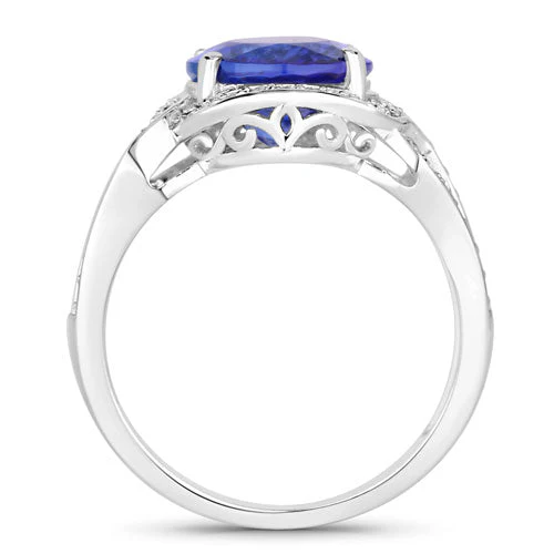 4.19 Carat Genuine Tanzanite and White Diamond 14K White Gold Ring - Image 2