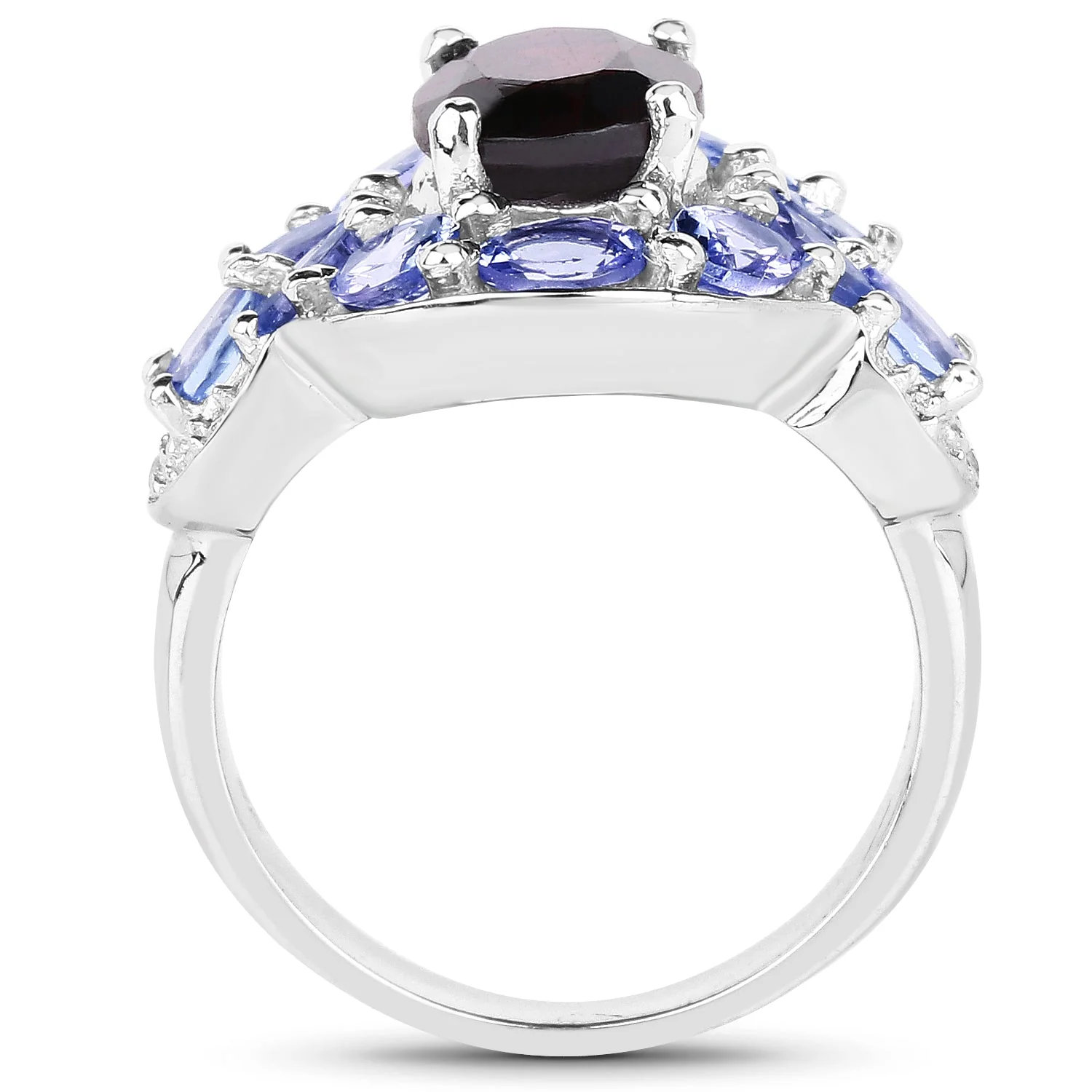 4.20 Carat Genuine Garnet, Tanzanite & White Topaz .925 Sterling Silver Ring - Image 2
